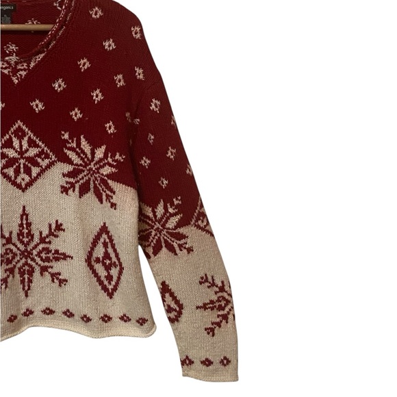 Tangents Red Cream Fair Isle Snowflake Sweater XL Nordic Winter CabinCore Knit - Picture 8 of 13